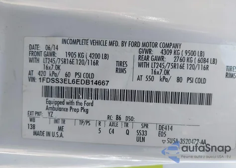 2014 Ford E-350 Super Duty Commercial из США, поврежденный, VIN 1FDSS3EL6EDB14667